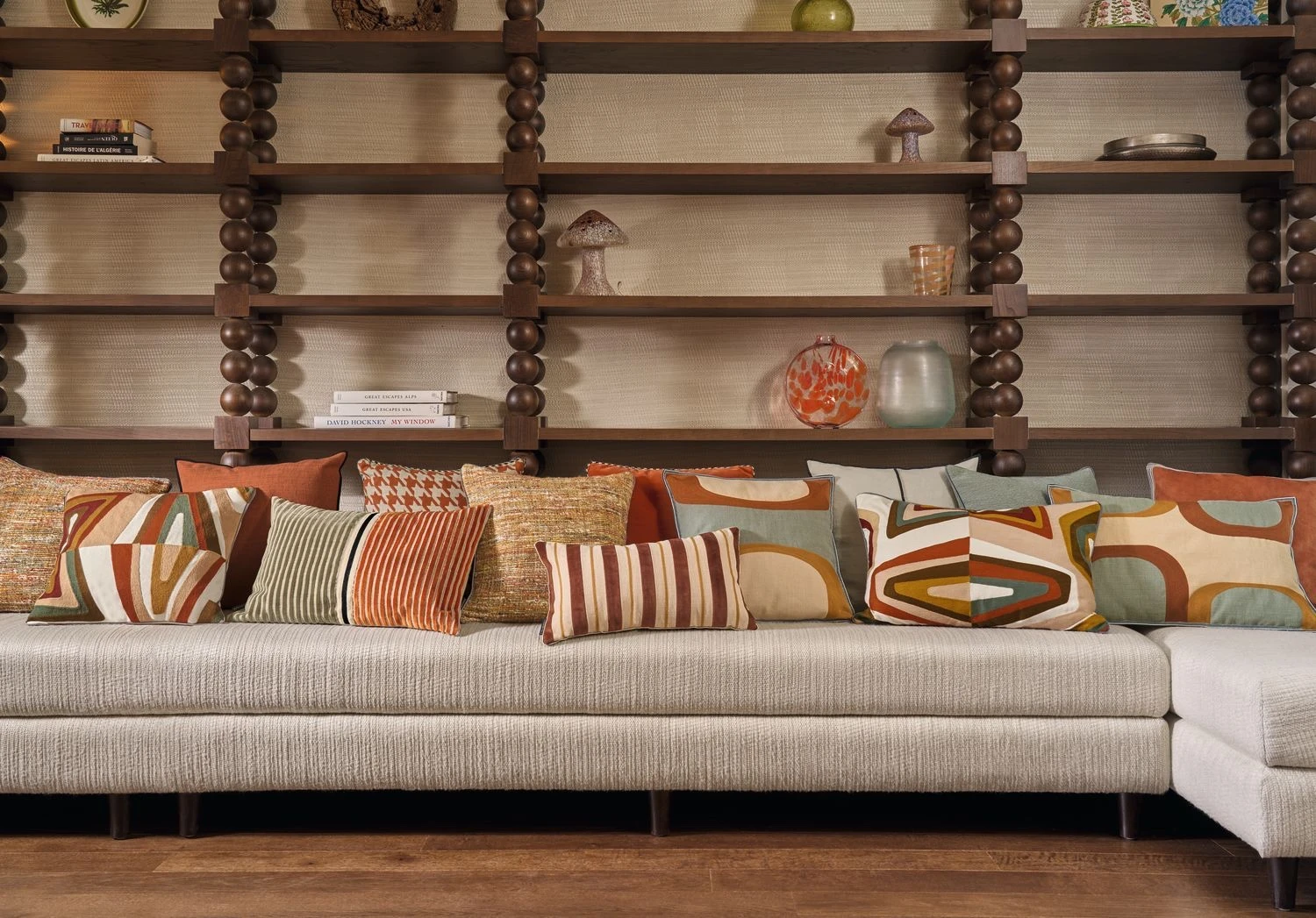 Decorative cushions on sofa